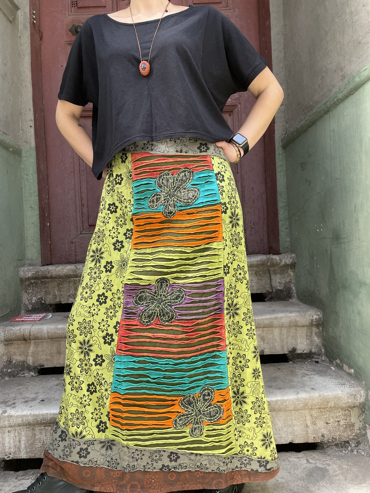 JAYLI NEPAL Handmade SNAP WRAP SKIRT Multi-Color Patchwork FANNY PACK  ATTACHED | eBay